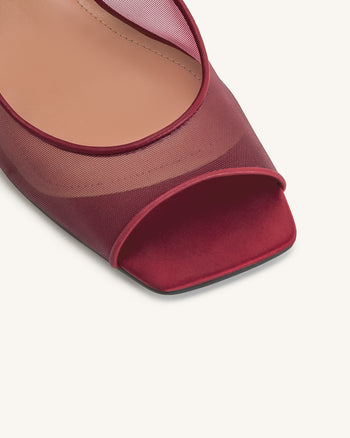 Serenity Offene Zehen Mesh Slingback Sandalen - Burgunderrot