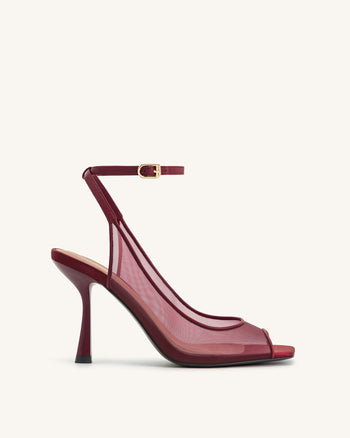 Serenity Offene Zehen Mesh Slingback Sandalen - Burgunderrot