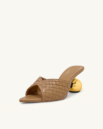 Ellie Geflochtene Kugelabsatz-Mules - Khaki