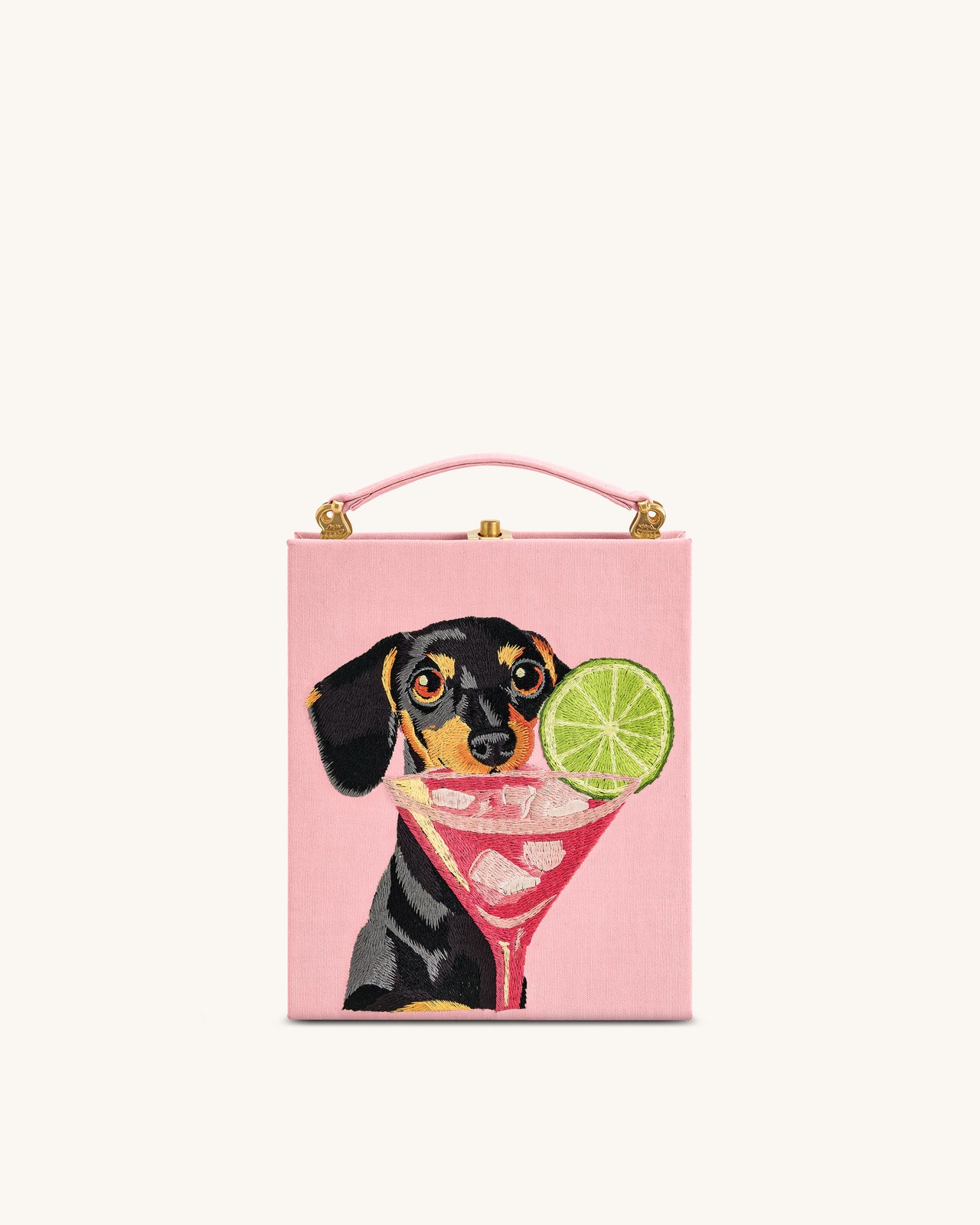 Taya-Clutch in Buchform mit Welpenmuster - Rosa
