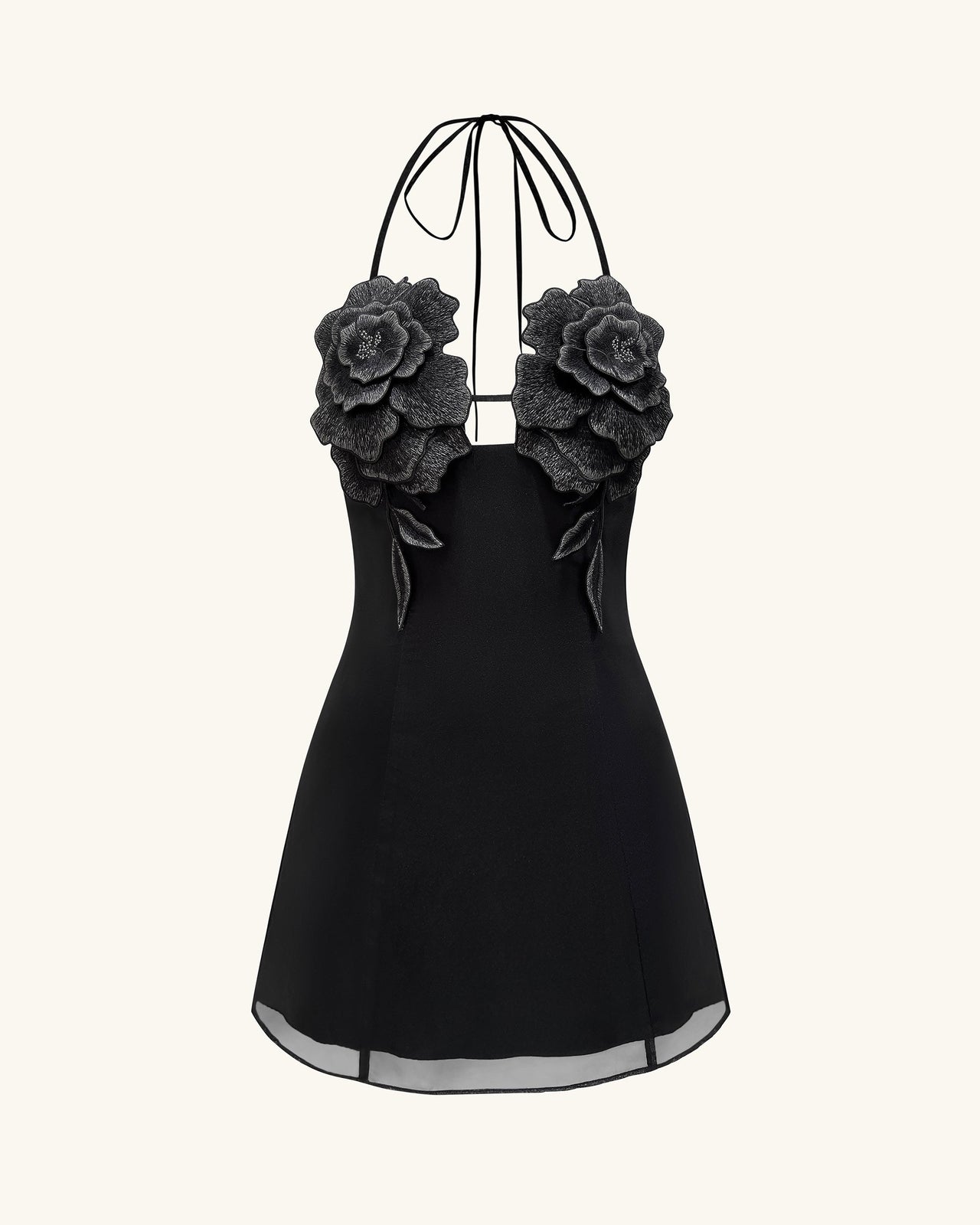 Blumen besticktes Minikleid - Schwarz
