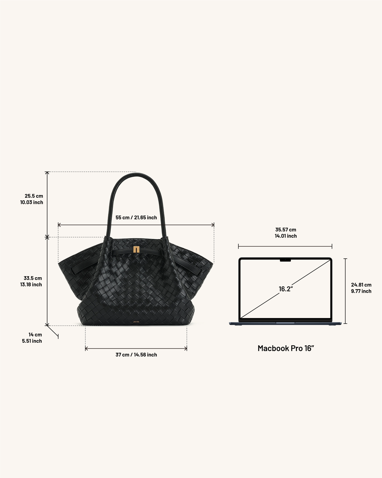 Hana Große Tasche mit Webstruktur - Schwarz