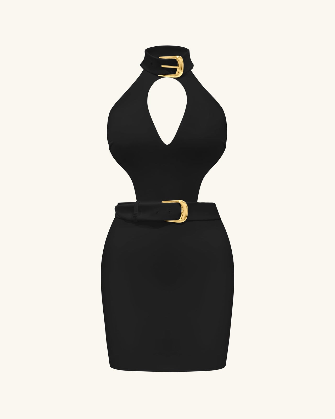 Gabriella Mini-Kleid mit Gürtel, Cut-out und Neckholder – Schwarz