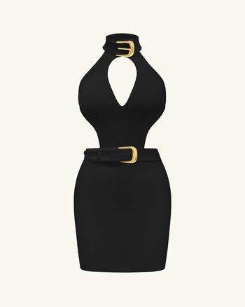 Gabriella Mini-Kleid mit Gürtel, Cut-out und Neckholder – Schwarz