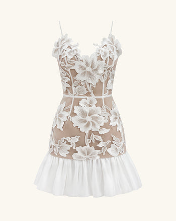 Blumen Trägerkleid Minikleid - Weiß
