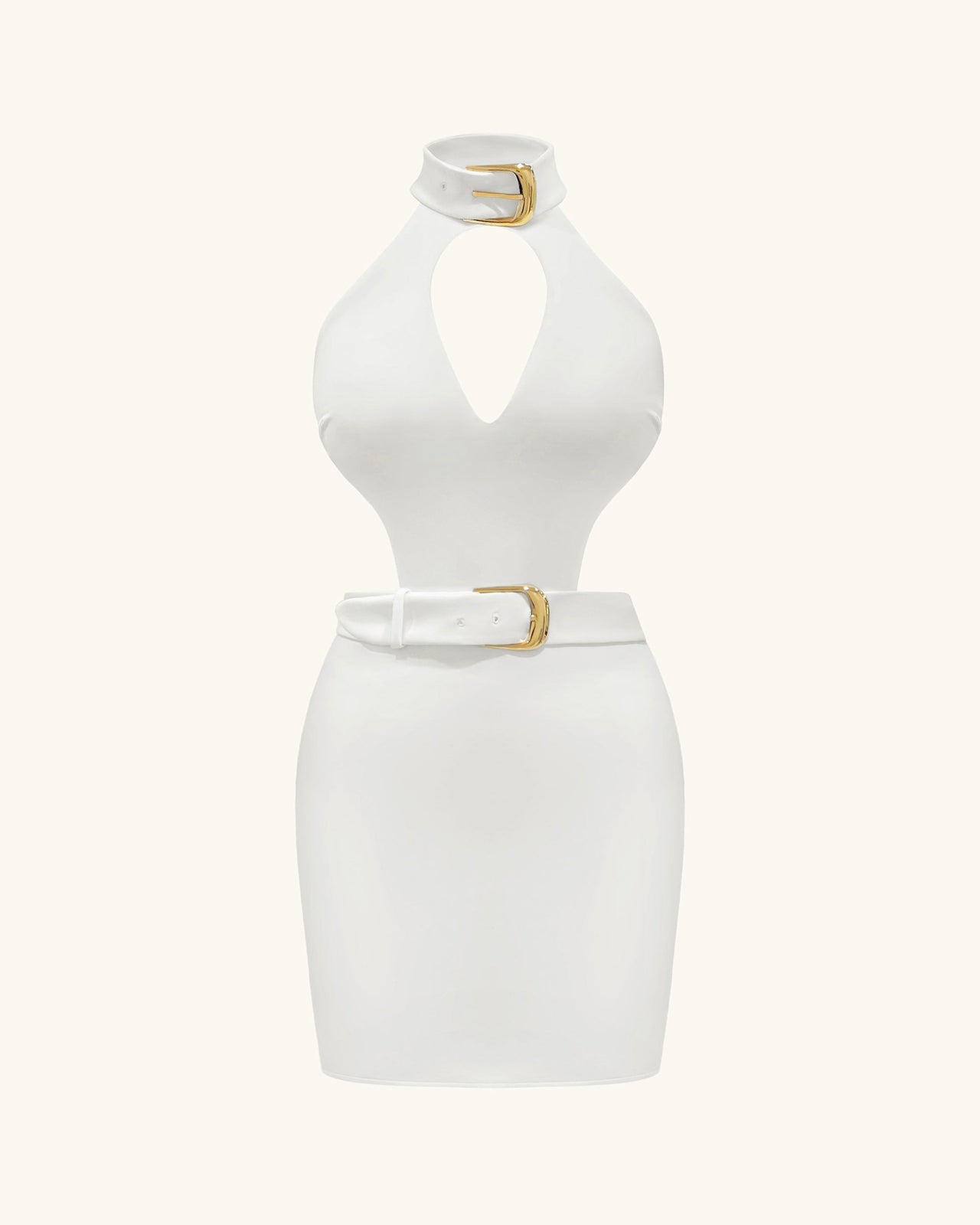 Gabriella Minikleid mit Cut-Outs und Bindegürtel – Elfenbein