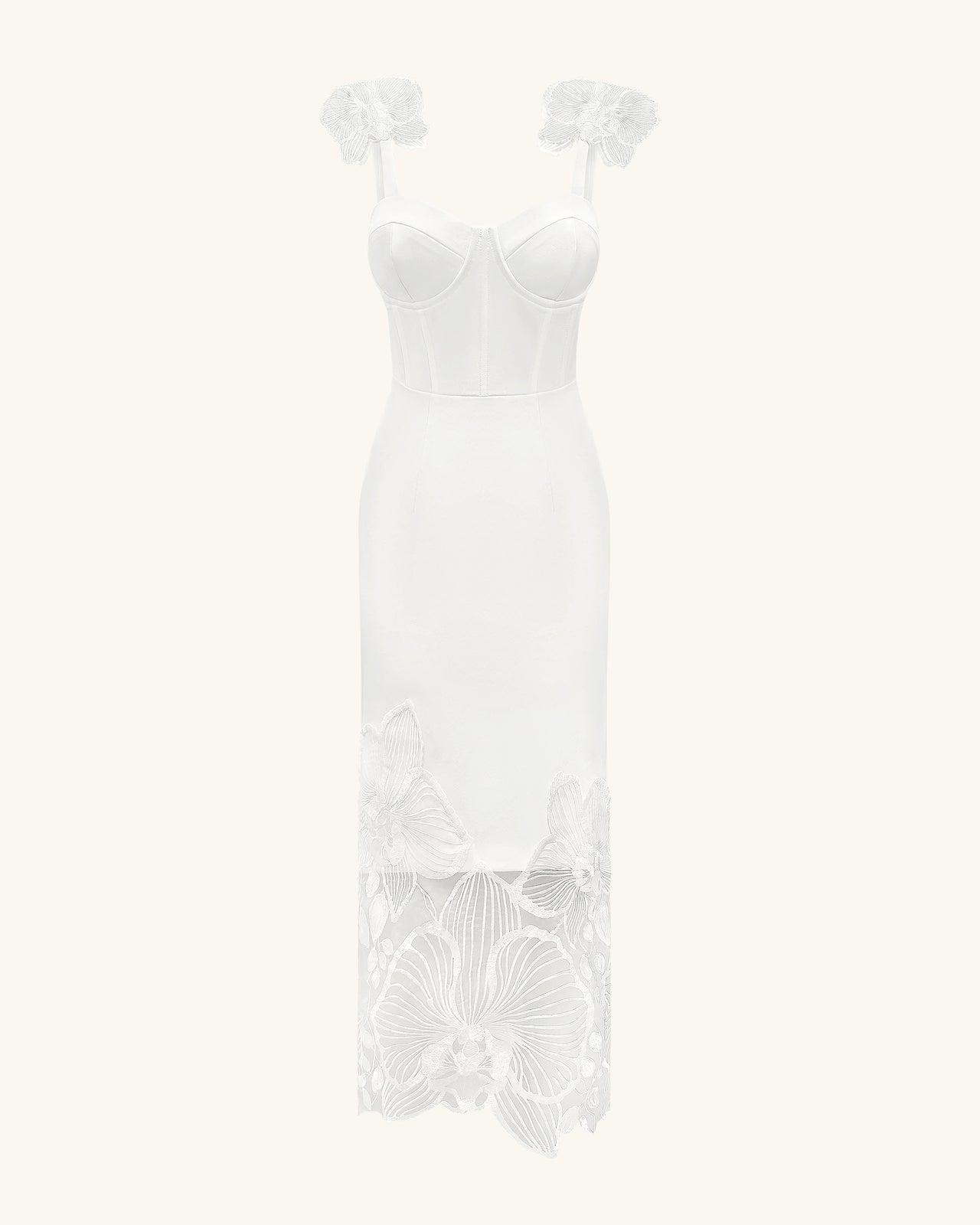 Orchideen besticktes Korsettkleid - Weiß