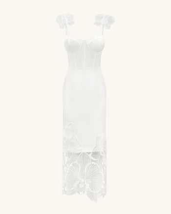 Orchideen besticktes Korsettkleid - Weiß