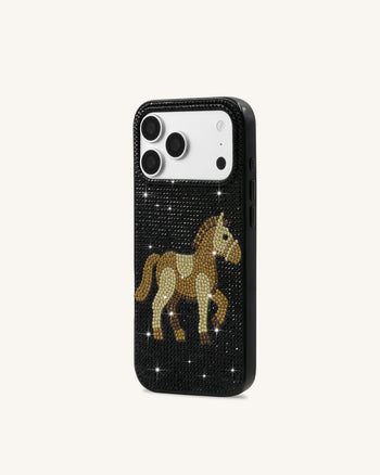 Golden Pferd Kunstkristall Handyhülle - Schwarz