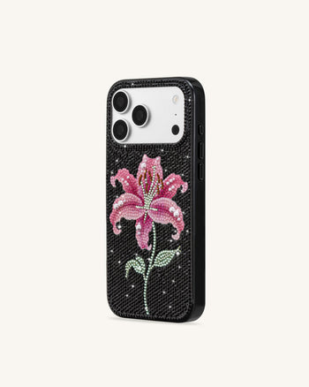 Pink Lily Handyhülle mit künstlichen Kristallen - Schwarz