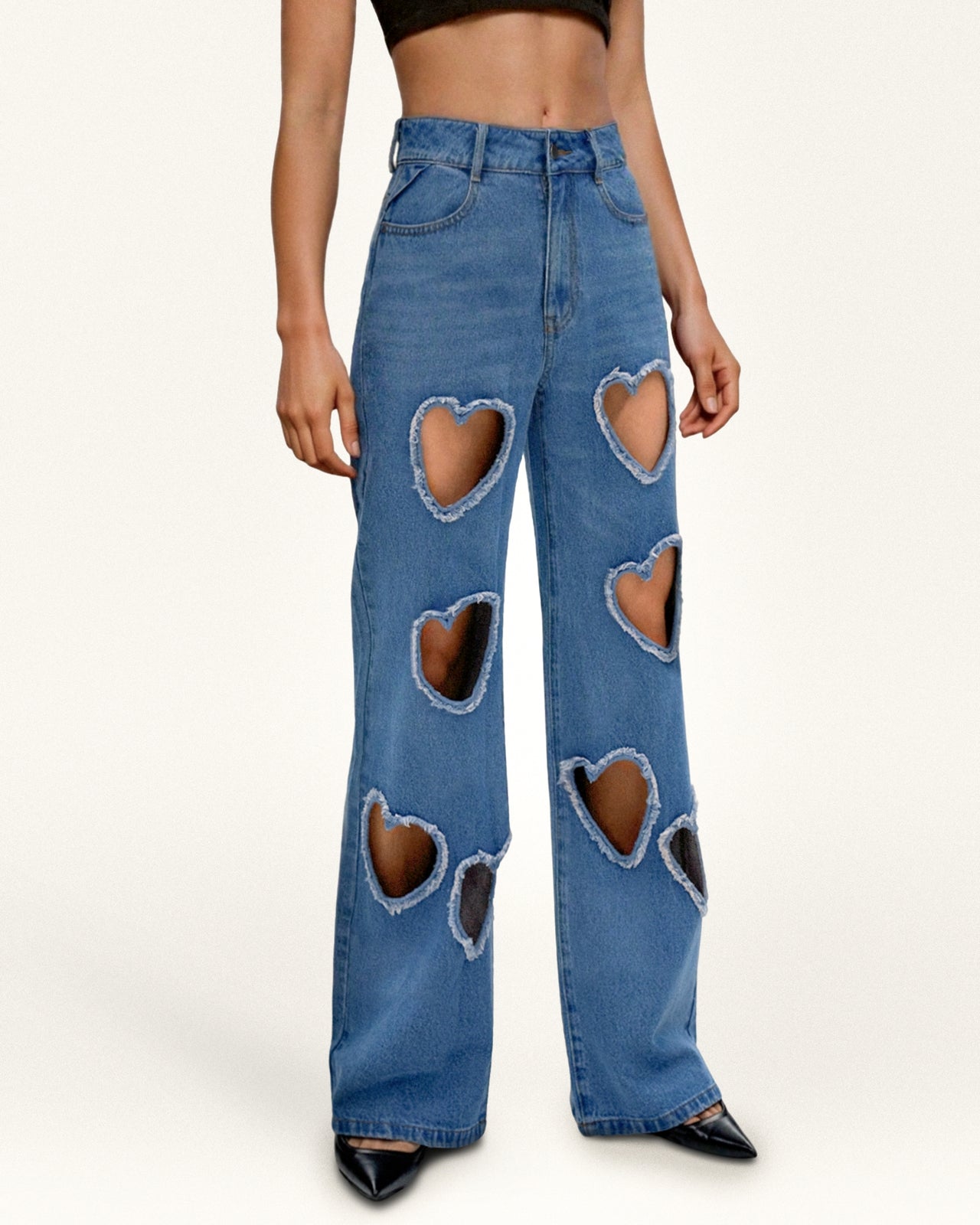 Sophia Verzierte Jeans mit Herzausschnitt - Mittelblau
