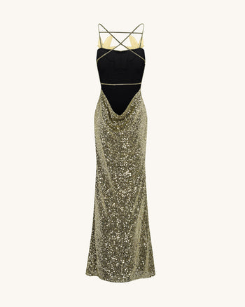 Araminta Paillettenkleid mit floralen Details - Gold