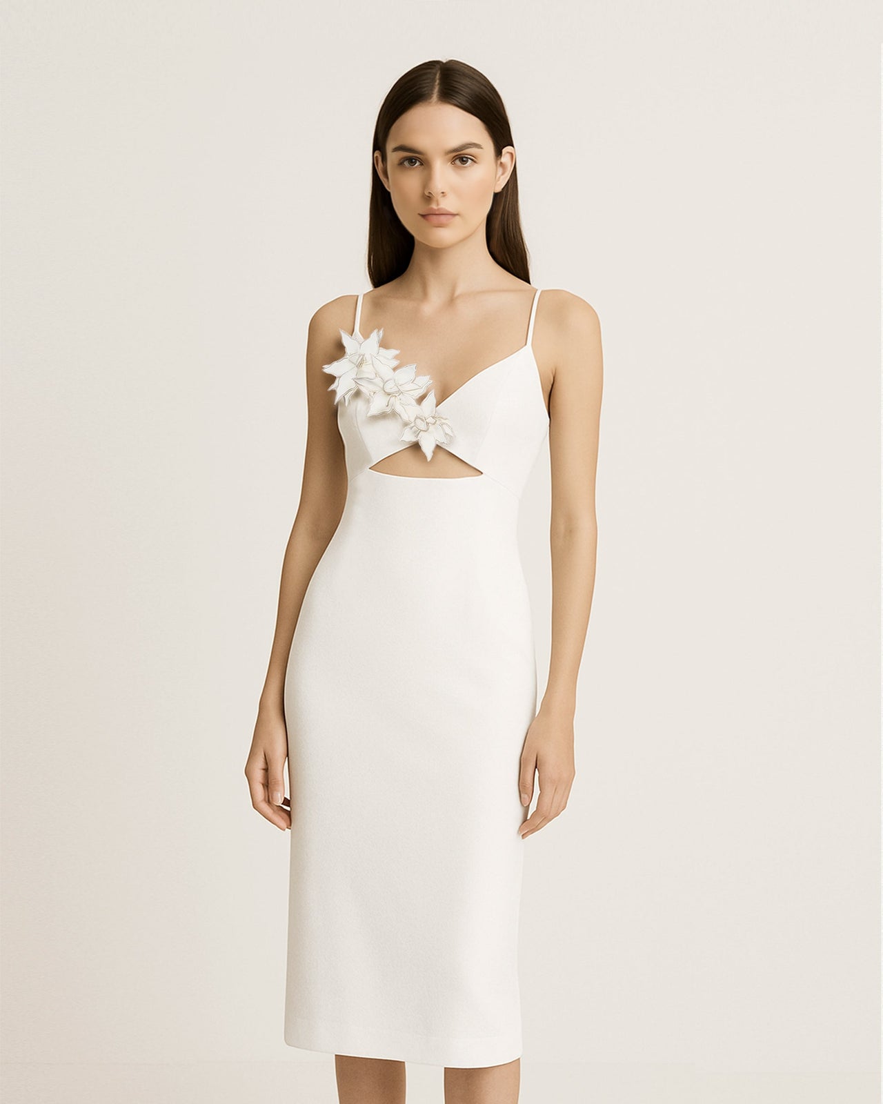 Bloom-Cut Kontur Kleid - Weiß