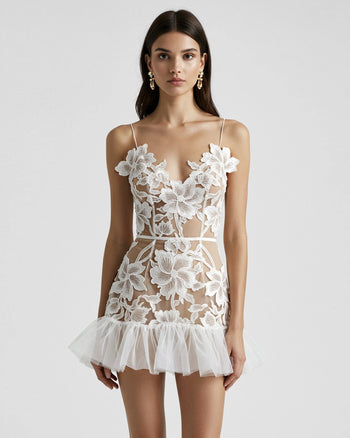 Blumen Trägerkleid Minikleid - Weiß