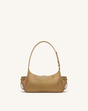 Corinne Schultertasche aus Wildlederimitat mit Eidechsenprägung - Khaki