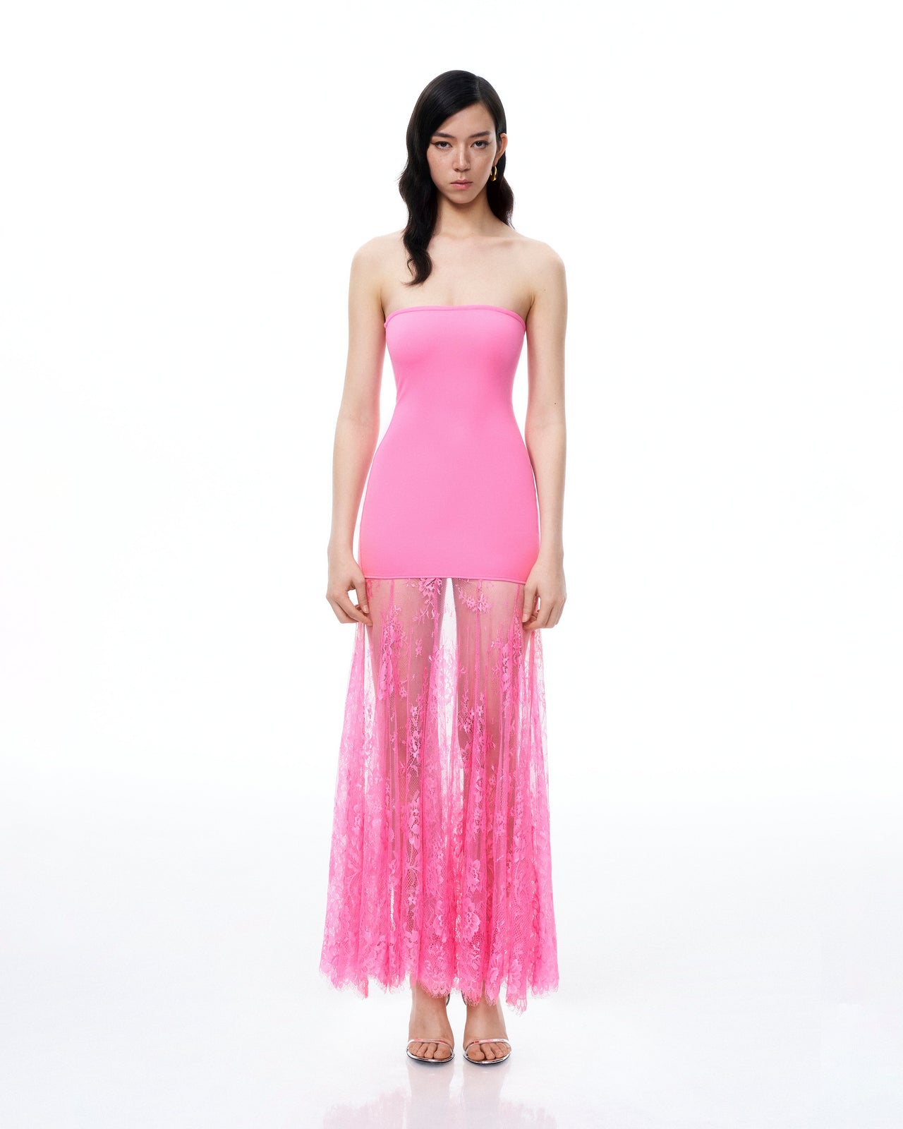 Evadne Kleid aus floraler Spitze – Rosa