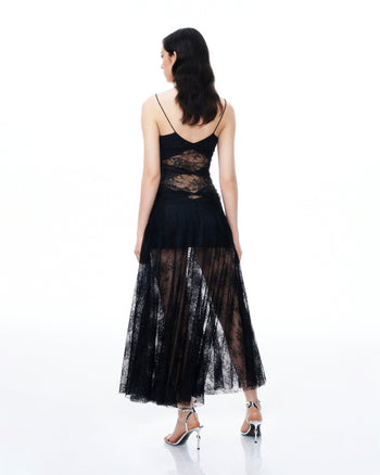 Indigo Kleid aus Blumenspitze – Schwarz