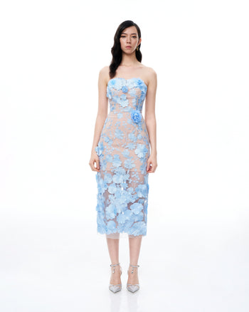 Evander 3D-Blumenstickerei-Maxikleid – Blau
