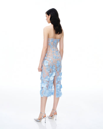 Evander 3D-Blumenstickerei-Maxikleid – Blau