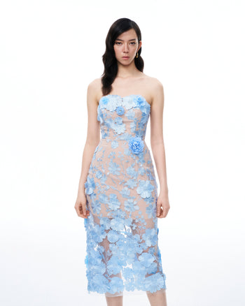 Evander 3D-Blumenstickerei-Maxikleid – Blau