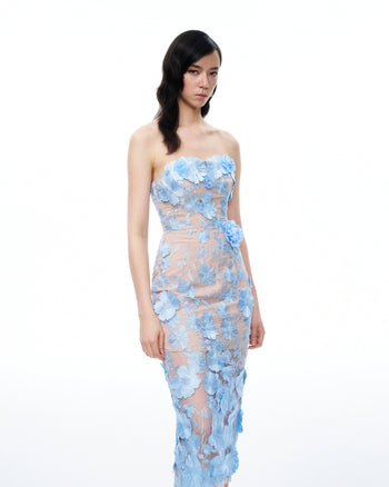 Evander 3D-Blumenstickerei-Maxikleid – Blau