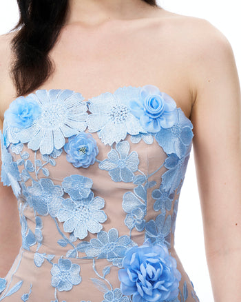 Evander 3D-Blumenstickerei-Maxikleid – Blau