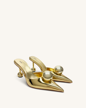 Sofia Mules mit Kugelabsatz – Gold