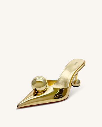 Sofia Mules mit Kugelabsatz – Gold