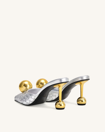 Sofia Geflochtene Kugelabsatz-Mules - Silber & Gold