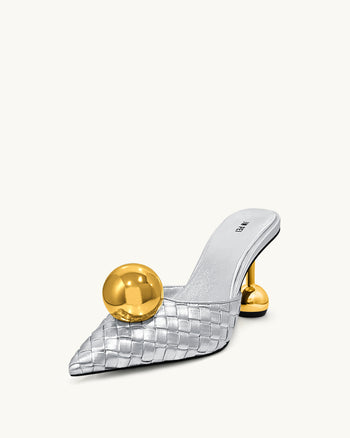 Sofia Geflochtene Kugelabsatz-Mules - Silber & Gold