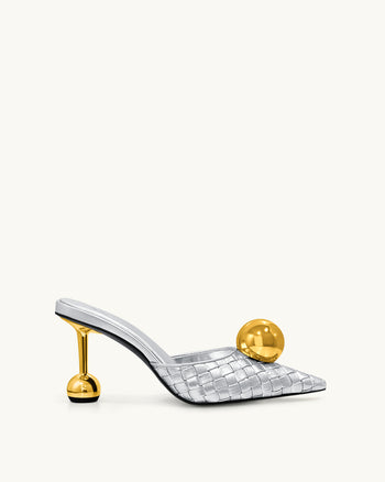 Sofia Geflochtene Kugelabsatz-Mules - Silber & Gold