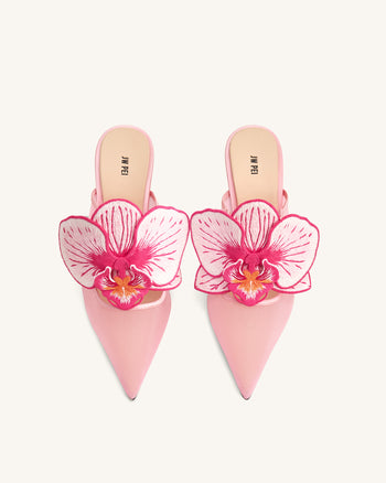 Sofia Mules mit Orchideen-Kugelabsatz - Rosa