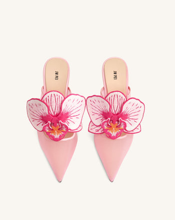 Sofia Mules mit Orchideen-Kugelabsatz - Rosa