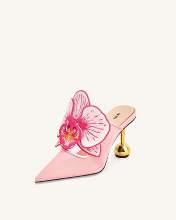 Sofia Mules mit Orchideen-Kugelabsatz - Rosa