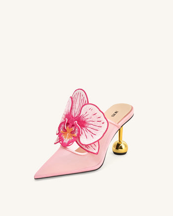 Sofia Mules mit Orchideen-Kugelabsatz - Rosa