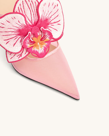 Sofia Mules mit Orchideen-Kugelabsatz - Rosa