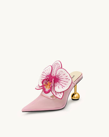 Sofia Mules mit Orchideen-Kugelabsatz - Rosa