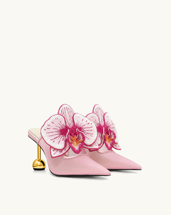 Sofia Mules mit Orchideen-Kugelabsatz - Rosa