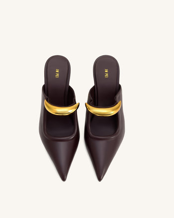 Sofia Mules mit Metallakzent und Kugelabsatz - Tiefes Bordeaux