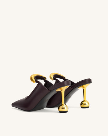 Sofia Mules mit Metallakzent und Kugelabsatz - Tiefes Bordeaux