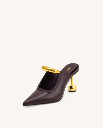 Sofia Mules mit Metallakzent und Kugelabsatz - Tiefes Bordeaux
