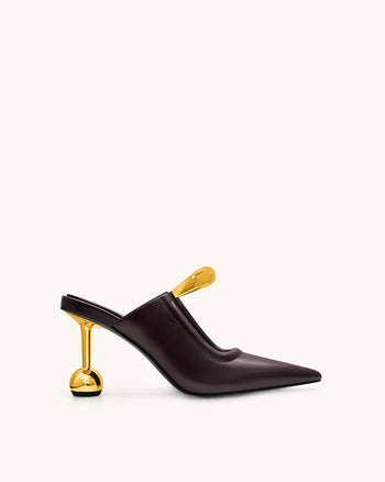 Sofia Mules mit Metallakzent und Kugelabsatz - Tiefes Bordeaux
