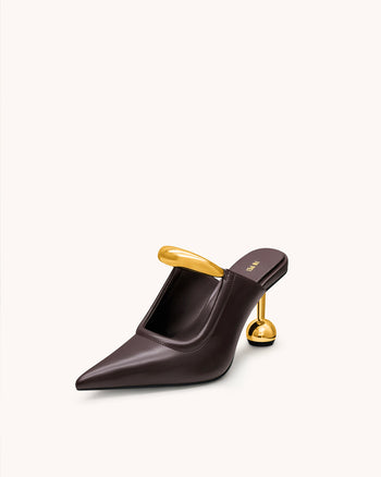 Sofia Mules mit Metallakzent und Kugelabsatz - Tiefes Bordeaux