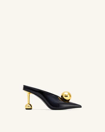 Sofia Mules mit abgewinkeltem Schaft und Kugelabsatz - Schwarz & Gold