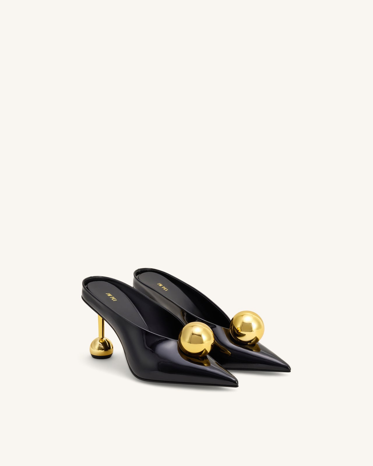Sofia Mules mit abgewinkeltem Schaft und Kugelabsatz - Schwarz & Gold