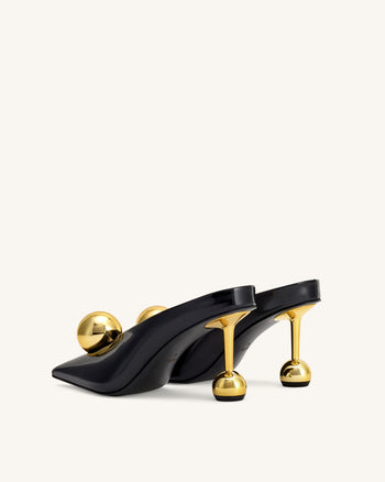Sofia Mules mit abgewinkeltem Schaft und Kugelabsatz - Schwarz & Gold