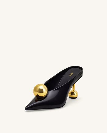 Sofia Mules mit abgewinkeltem Schaft und Kugelabsatz - Schwarz & Gold