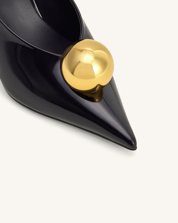 Sofia Mules mit abgewinkeltem Schaft und Kugelabsatz - Schwarz & Gold