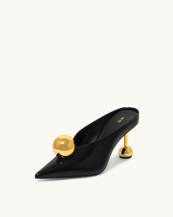 Sofia Mules mit abgewinkeltem Schaft und Kugelabsatz - Schwarz & Gold