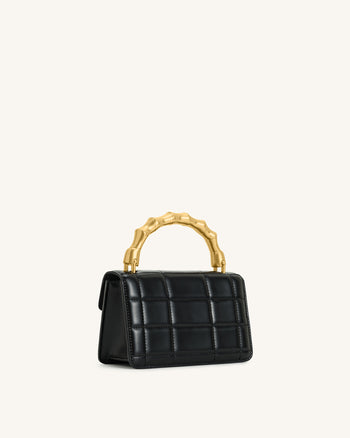 Kaia Handtasche mit Metallgriff und Bambusoptik – Schwarz